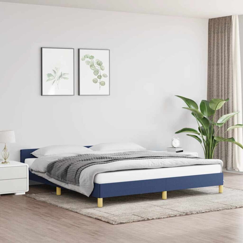 vidaXL Bedframe met hoofdeinde zonder matras 180x200 cm stof blauw afbeelding 1