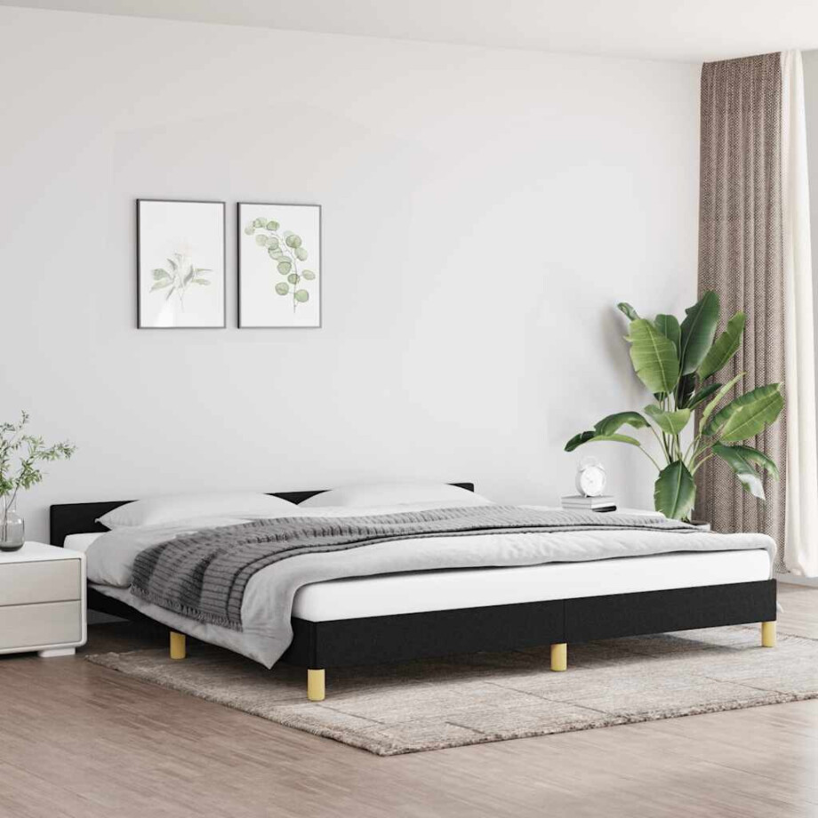 vidaXL Bedframe zonder matras stof zwart 200x200 cm afbeelding 1
