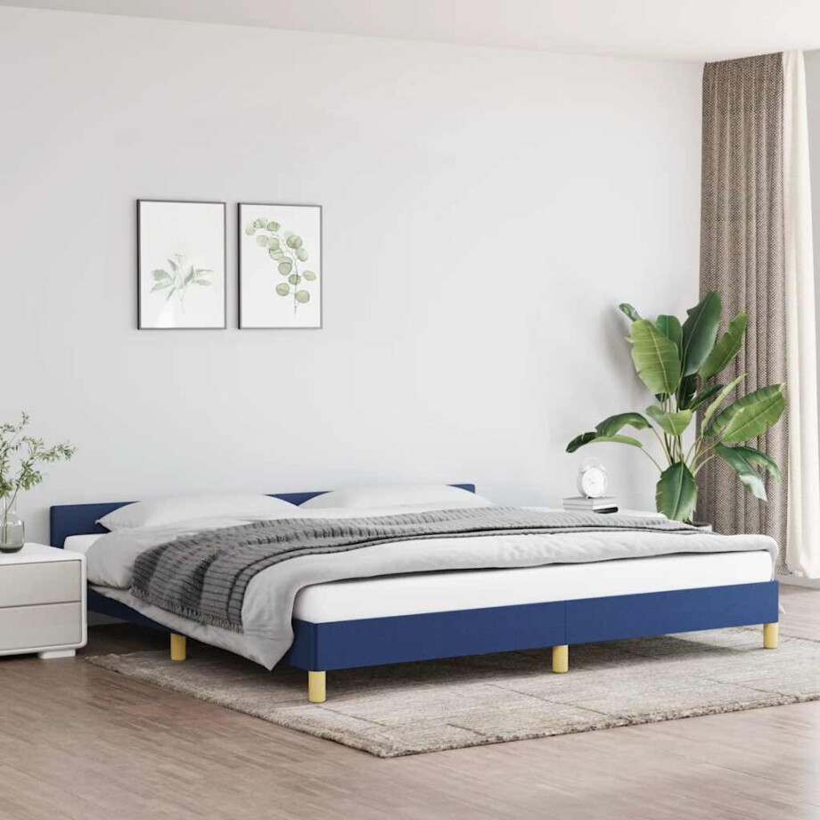 vidaXL Bedframe met hoofdeinde zonder matras 200x200 cm stof blauw afbeelding 1