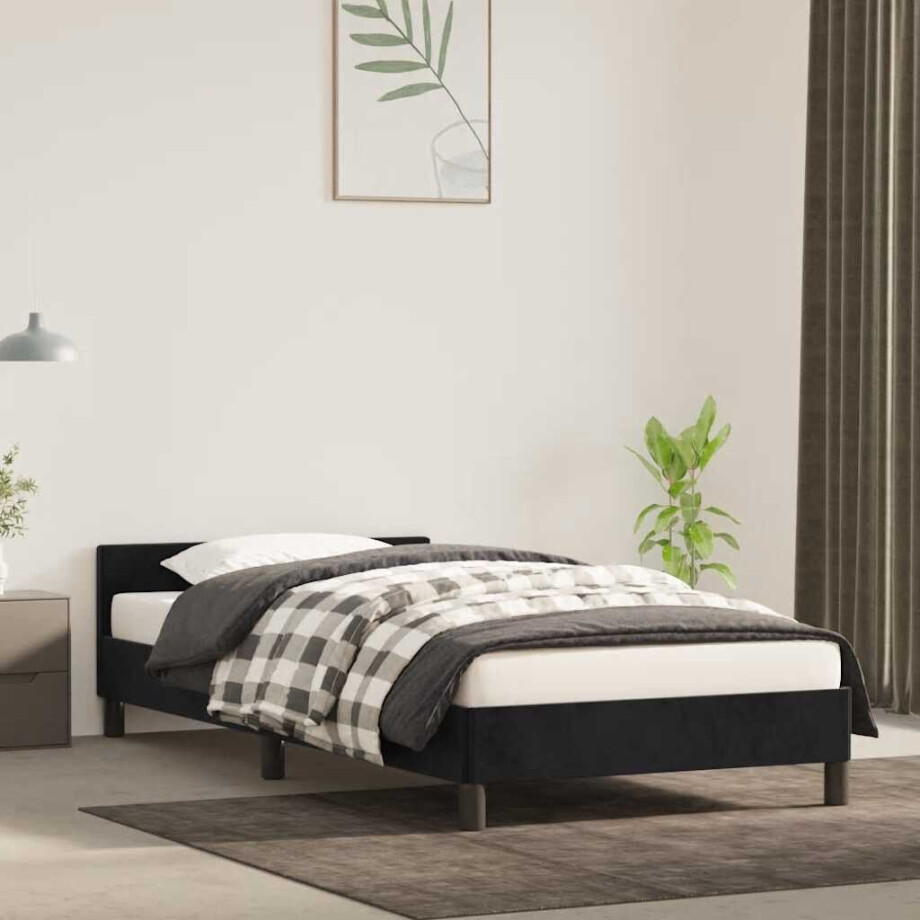 vidaXL Bedframe met hoofdeinde zonder matras 80x200 cm fluweel zwart afbeelding 1