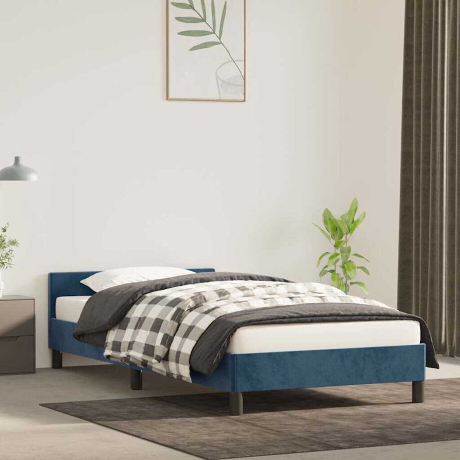 vidaXL Bedframe zonder matras 80x200 cm fluweel donkerblauw vidaXL Bedframe zonder matras 80x200 cm fluweel donkerblauw afbeelding 1