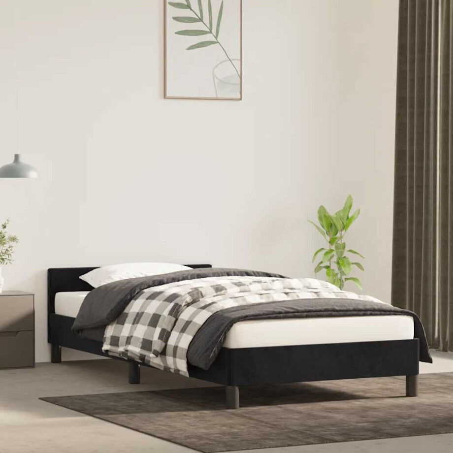 vidaXL Bedframe met hoofdeinde zonder matras 90x190 cm fluweel zwart afbeelding 1