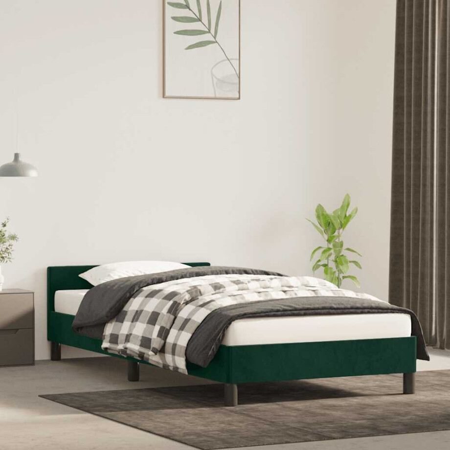 vidaXL Bedframe zonder matras 90x190 cm fluweel donkergroen afbeelding 1
