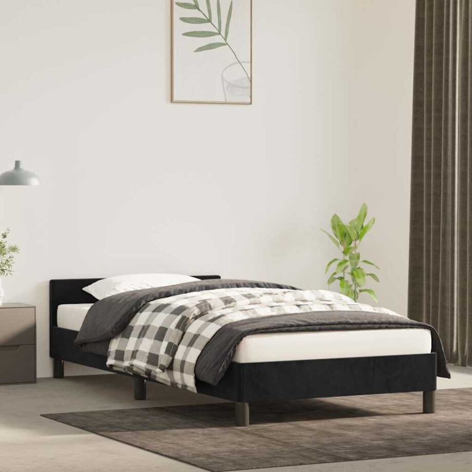 vidaXL Bedframe met hoofdeinde zonder matras 90x200 cm fluweel zwart afbeelding 1