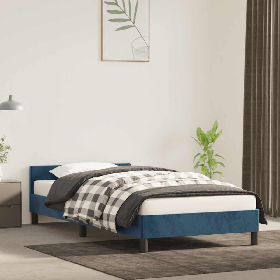 vidaXL Bedframe zonder matras 100x200 cm fluweel donkerblauw afbeelding 1