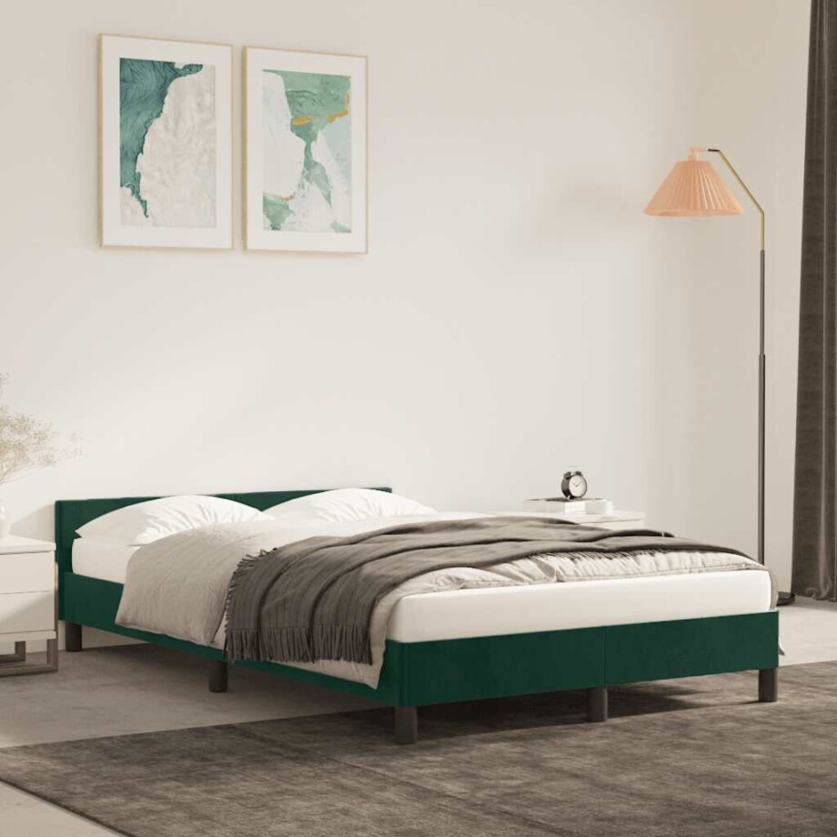 vidaXL Bedframe zonder matras 120x200 cm fluweel donkergroen vidaXL Bedframe zonder matras 120x200 cm fluweel donkergroen afbeelding 1