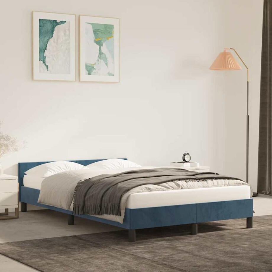 vidaXL Bedframe zonder matras 120x200 cm fluweel donkerblauw afbeelding 1