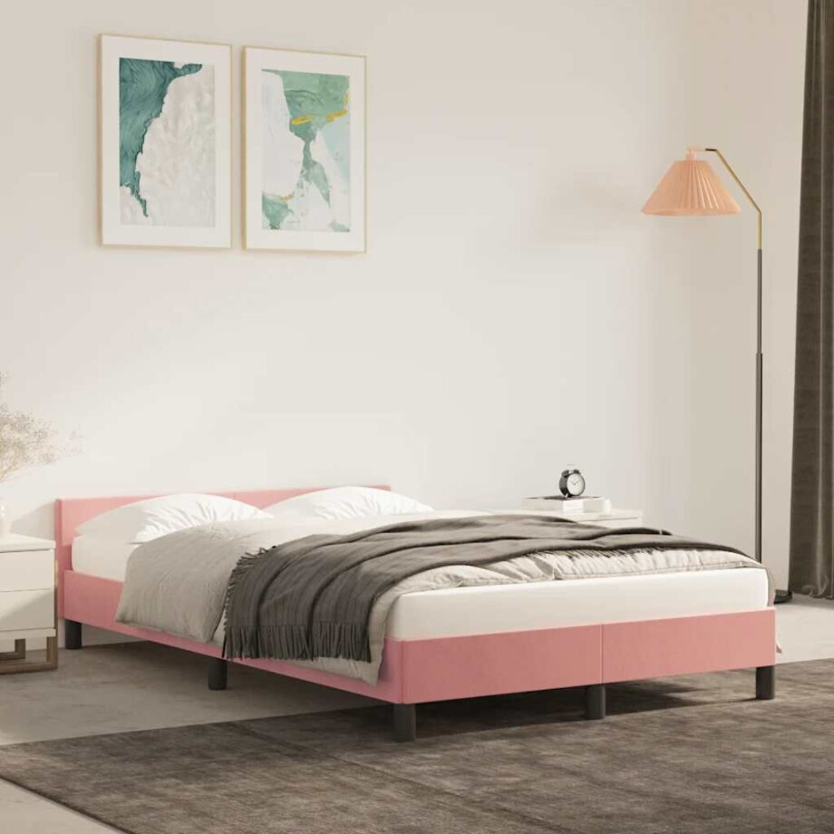 vidaXL Bedframe met hoofdeinde zonder matras 120x200 cm fluweel roze afbeelding 1