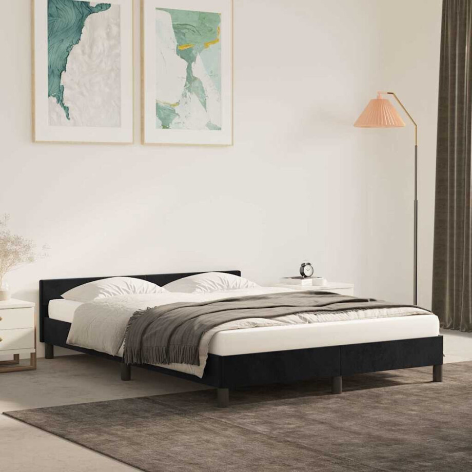 vidaXL Bedframe zonder matras 140x190 cm fluweel zwart vidaXL Bedframe zonder matras 140x190 cm fluweel zwart afbeelding 1