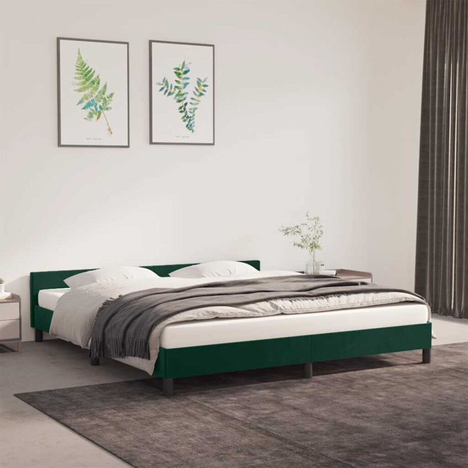 vidaXL Bedframe zonder matras 160x200 cm fluweel donkergroen afbeelding 1