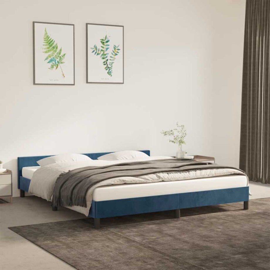 vidaXL Bedframe zonder matras 160x200 cm fluweel donkerblauw afbeelding 1