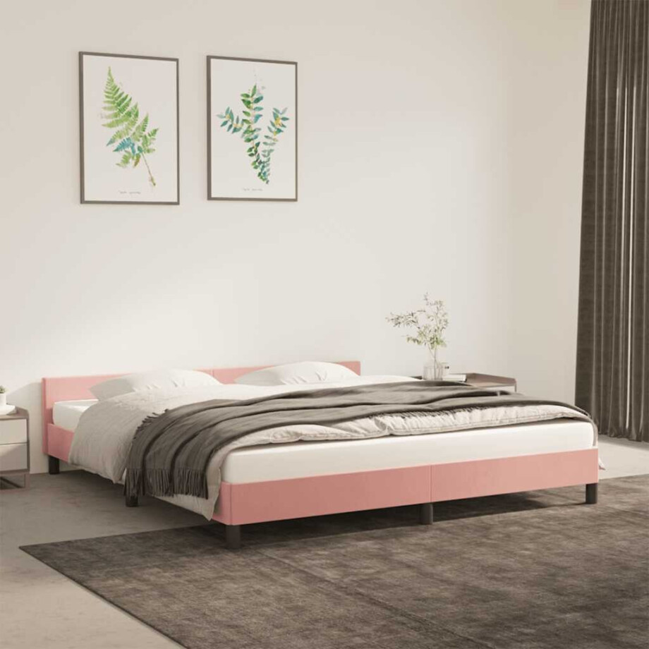 vidaXL Bedframe met hoofdeinde zonder matras 160x200 cm fluweel roze afbeelding 1