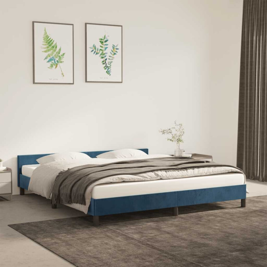vidaXL Bedframe zonder matras 180x200 cm fluweel donkerblauw afbeelding 1