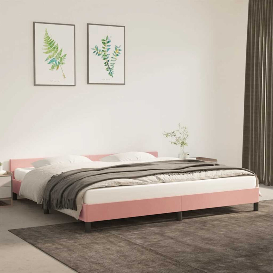 vidaXL Bedframe met hoofdeinde zonder matras 200x200 cm fluweel roze afbeelding 1