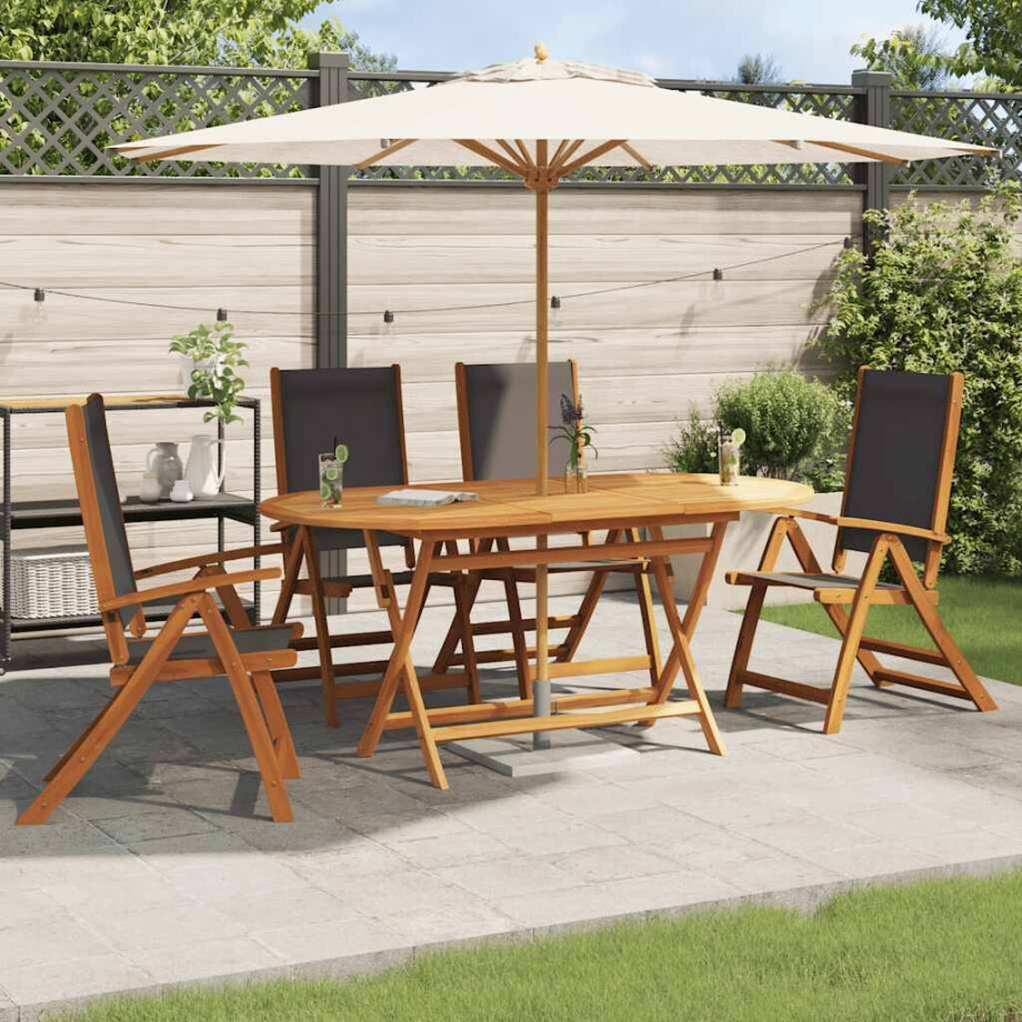 vidaXL Tuinstoelen inklapbaar 4 st massief acaciahout en textileen afbeelding 1
