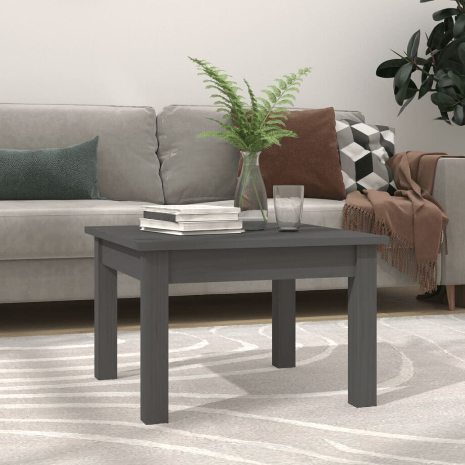 vidaXL Salontafel 45x45x30 cm massief grenenhout grijs afbeelding 1