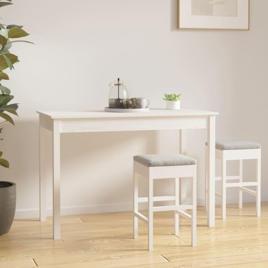 vidaXL Eettafel 110x55x75 cm massief grenenhout wit afbeelding 1