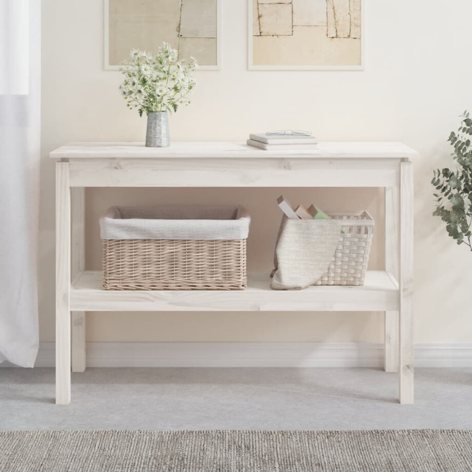vidaXL Wandtafel 110x40x75 cm massief grenenhout wit afbeelding 1
