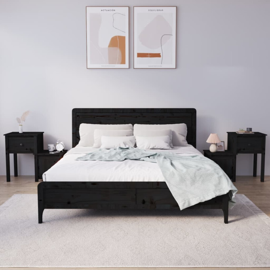 vidaXL Nachtkastjes 2 st 79,5x38x65,5 cm massief grenenhout zwart vidaXL Nachtkastjes 2 st 79,5x38x65,5 cm massief grenenhout zwart afbeelding 1