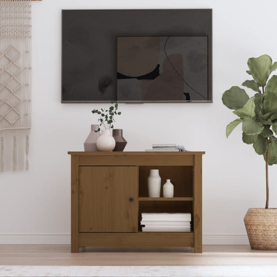 vidaXL Tv-meubel 70x36,5x52 cm massief grenenhout honingbruin vidaXL Tv-meubel 70x36,5x52 cm massief grenenhout honingbruin afbeelding 1