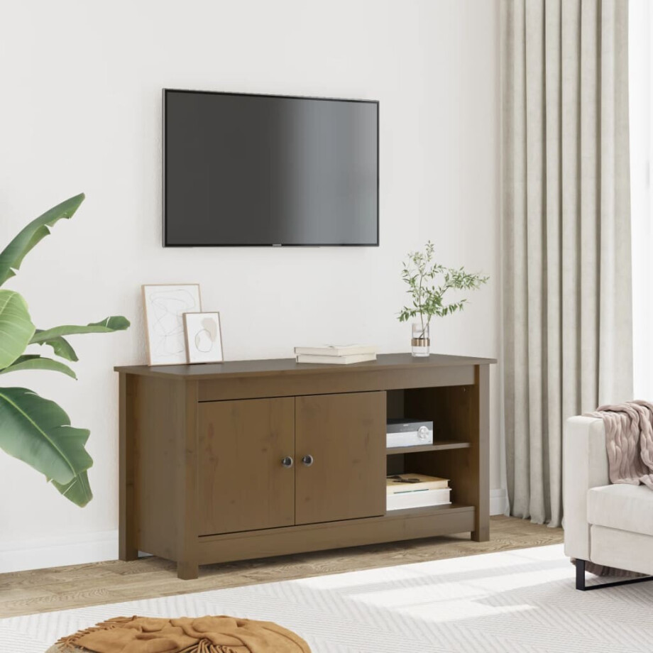 vidaXL Tv-meubel 103x36,5x52 cm massief grenenhout honingbruin vidaXL Tv-meubel 103x36,5x52 cm massief grenenhout honingbruin afbeelding 1