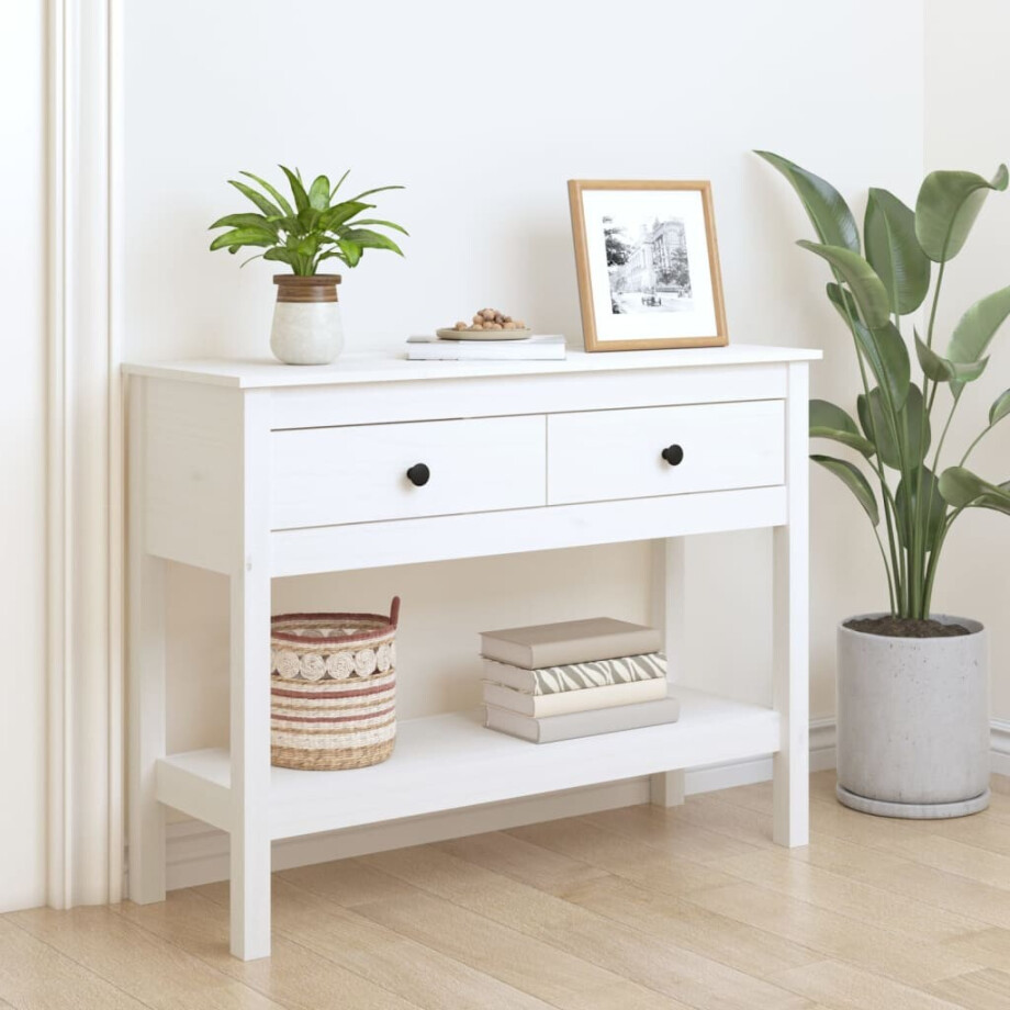 vidaXL Wandtafel 100x35x75 cm massief grenenhout wit afbeelding 1