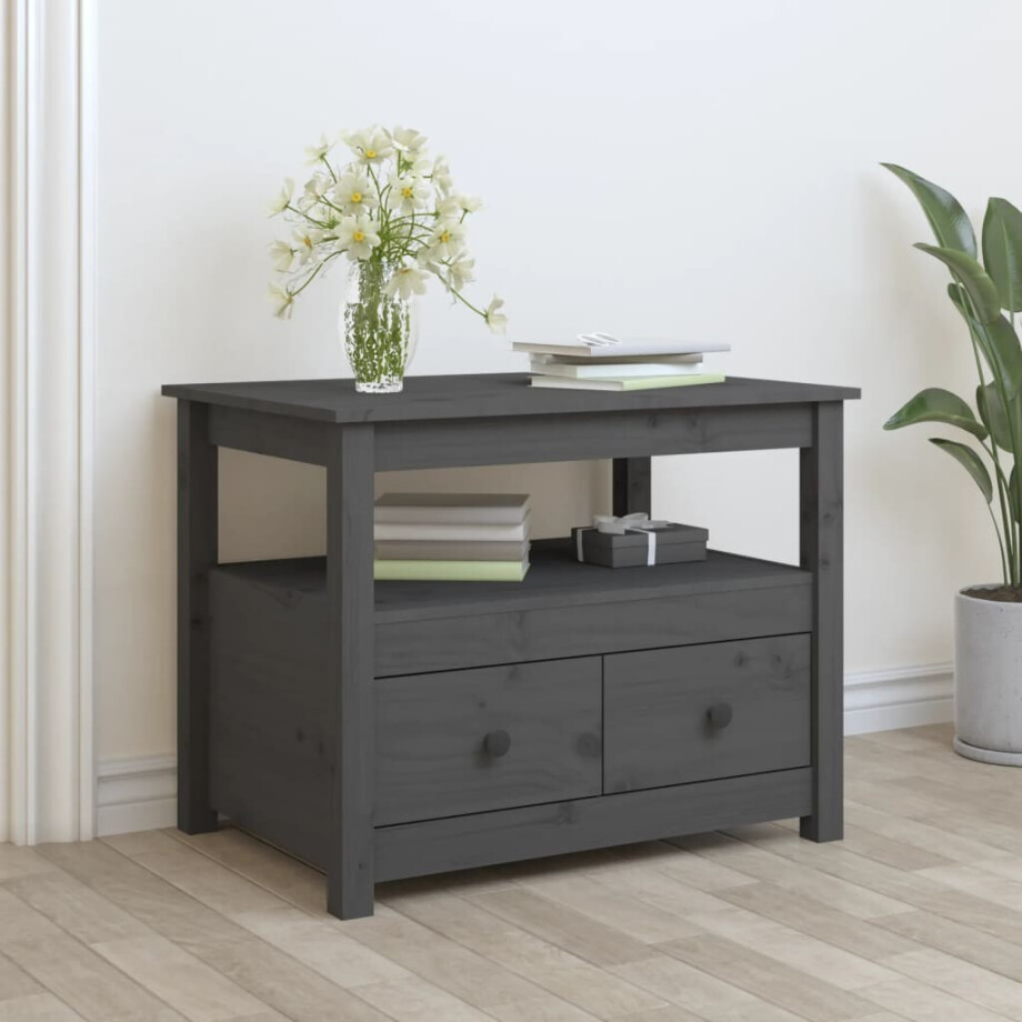 vidaXL Salontafel 71x49x55 cm massief grenenhout grijs vidaXL Salontafel 71x49x55 cm massief grenenhout grijs afbeelding 1