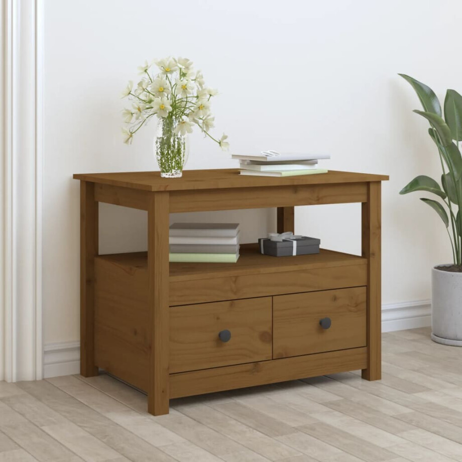 vidaXL Salontafel 71x49x55 cm massief grenenhout honingbruin afbeelding 1