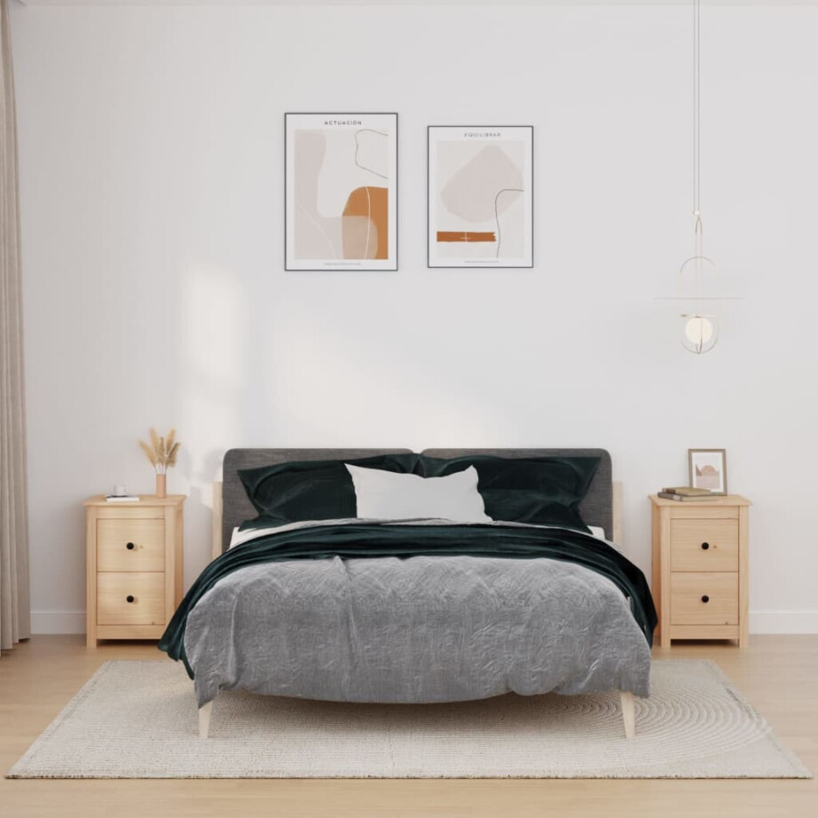 vidaXL Nachtkastjes 2 st 40x35x61,5 cm massief grenenhout afbeelding 1