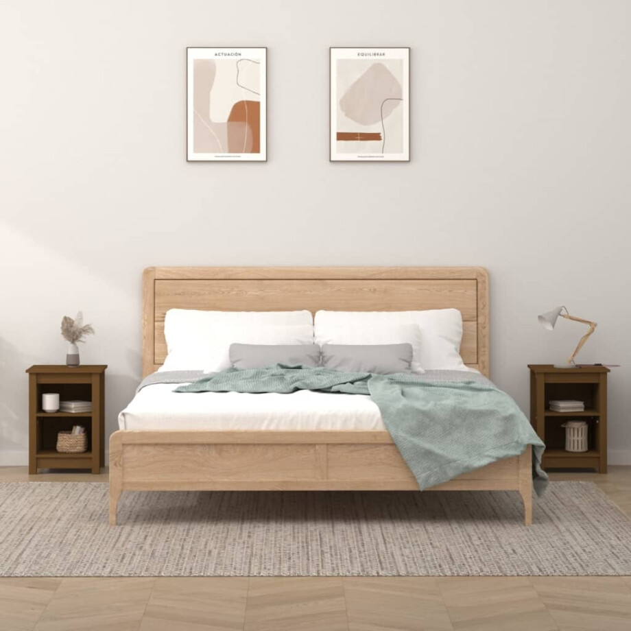 vidaXL Nachtkastjes 2 st 40x35x55 cm massief grenenhout honingbruin afbeelding 1