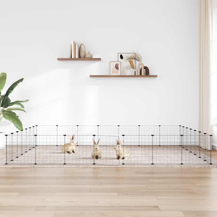 vidaXL Huisdierenkooi met deur 28 panelen 35x35 cm staal zwart afbeelding 1