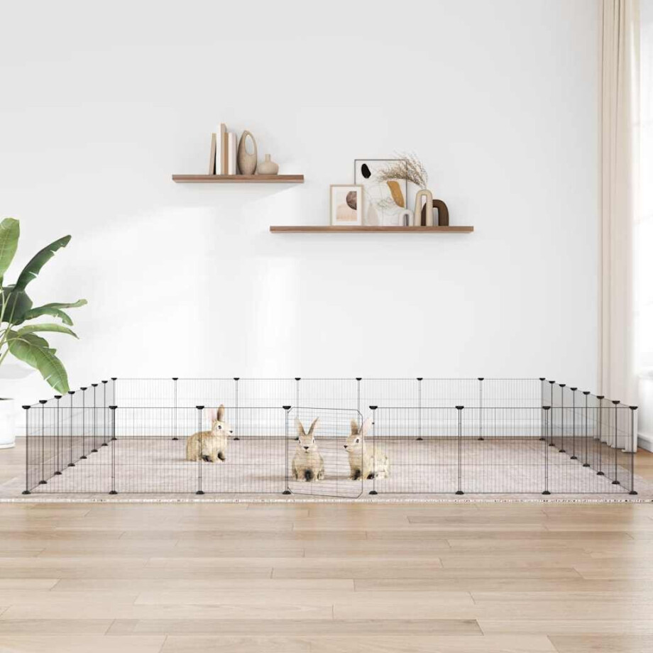 vidaXL Huisdierenkooi met deur 28 panelen 35x35 cm staal zwart afbeelding 1