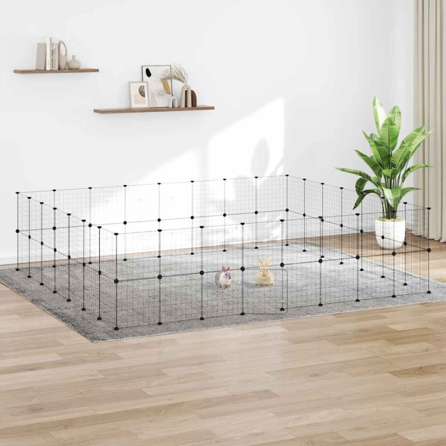 vidaXL Huisdierenkooi met deur 60 panelen 35x35 cm staal zwart vidaXL Huisdierenkooi met deur 60 panelen 35x35 cm staal zwart afbeelding 1