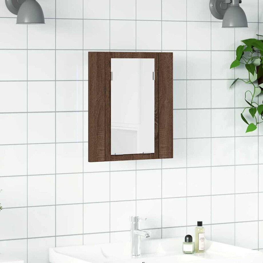 vidaXL Badkamerspiegelkast LED 40x12x45 cm bewerkt hout bruineiken afbeelding 1
