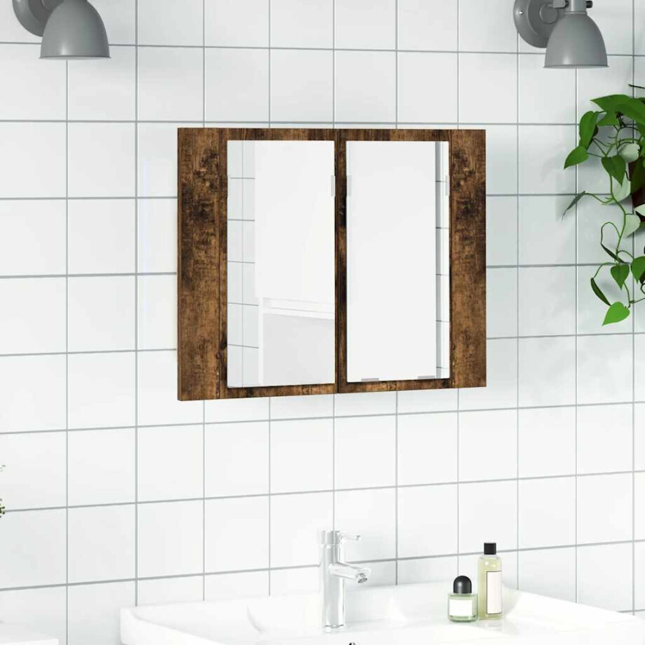 vidaXL Spiegelkast LED 60x12x45 cm bewerkt hout gerookt eikenkleurig afbeelding 1