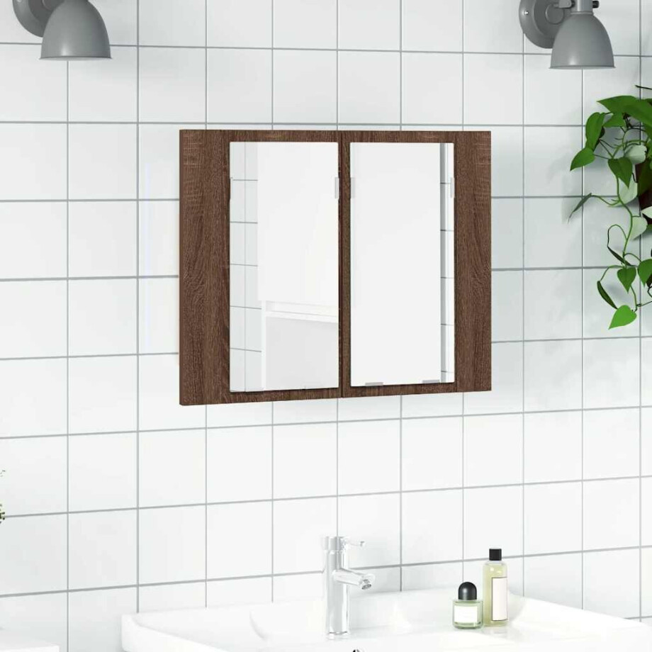 vidaXL Spiegelkast LED 60x12x45 cm bewerkt hout bruin eikenkleur vidaXL Spiegelkast LED 60x12x45 cm bewerkt hout bruin eikenkleur afbeelding 1