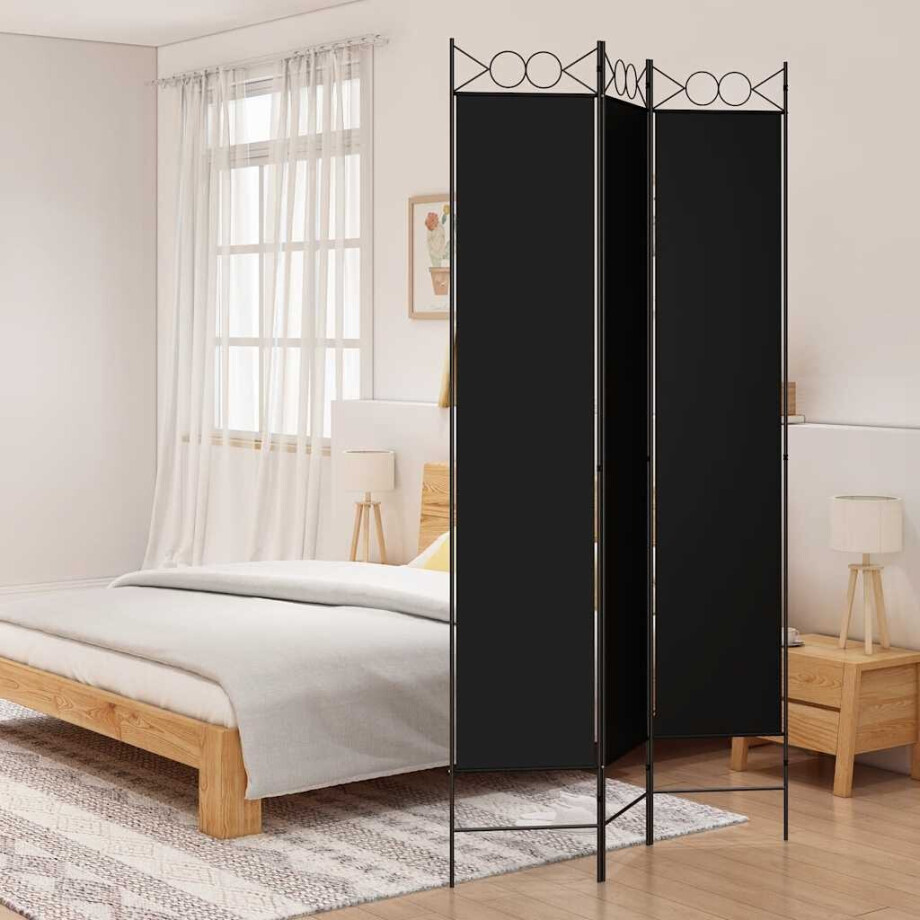 vidaXL Kamerscherm met 3 panelen 120x220 cm stof zwart afbeelding 1