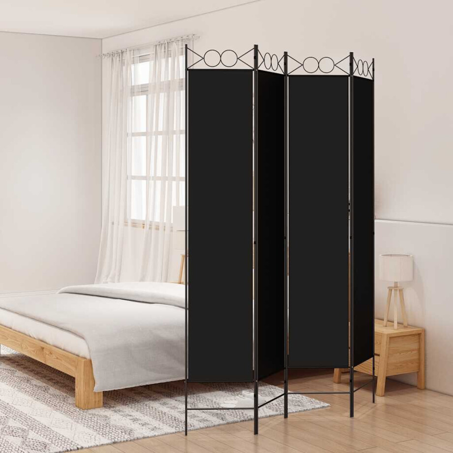 vidaXL Kamerscherm met 4 panelen 200x200 cm stof zwart afbeelding 1