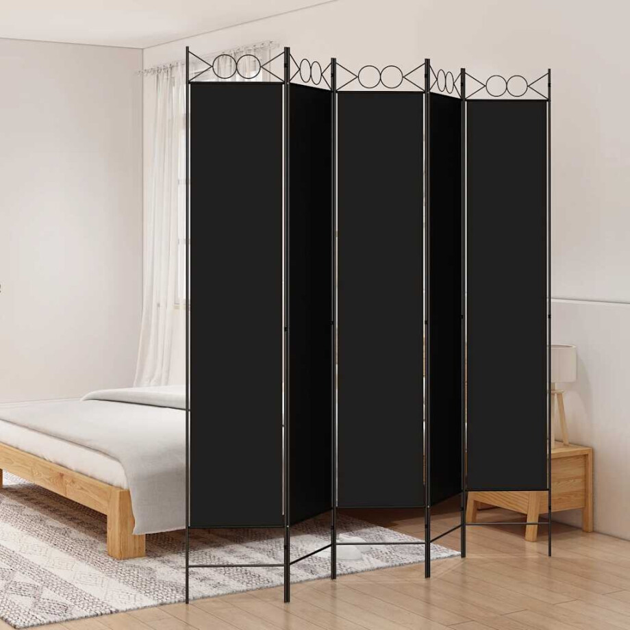 vidaXL Kamerscherm met 5 panelen 200x200 cm stof zwart vidaXL Kamerscherm met 5 panelen 200x200 cm stof zwart afbeelding 1