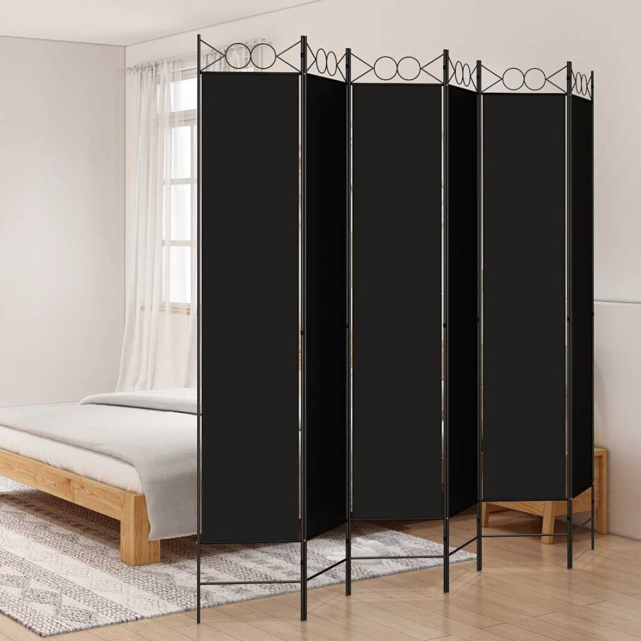 vidaXL Kamerscherm met 6 panelen 240x220 cm stof zwart afbeelding 1
