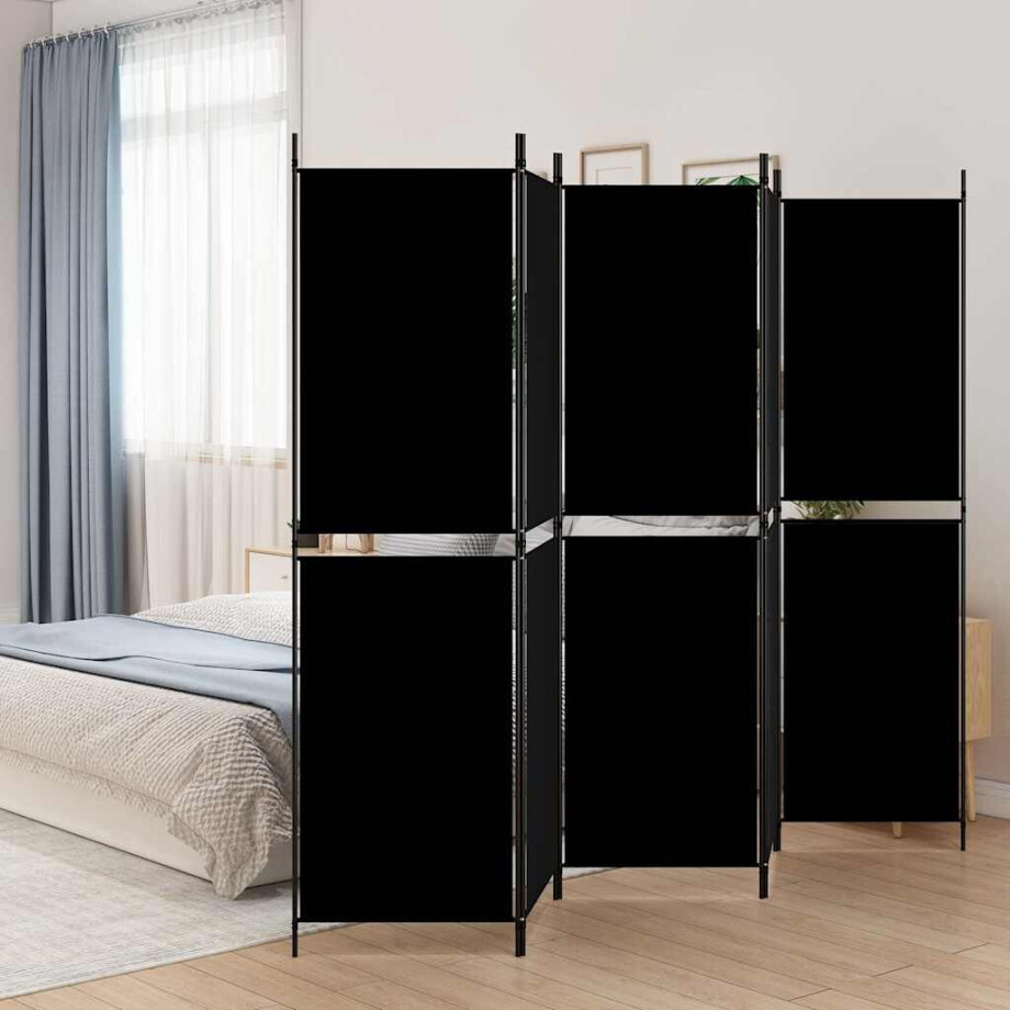 vidaXL Kamerscherm met 5 panelen 250x180 cm stof zwart vidaXL Kamerscherm met 5 panelen 250x180 cm stof zwart afbeelding 1
