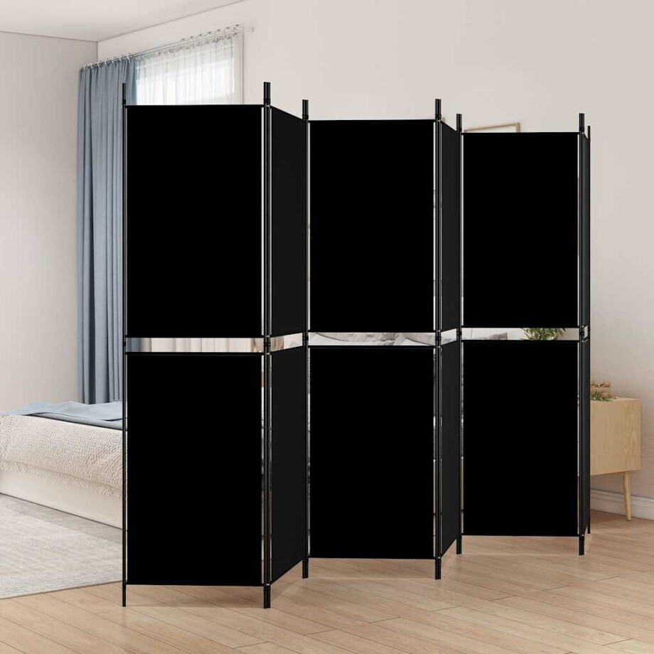 vidaXL Kamerscherm met 6 panelen 300x180 cm stof zwart afbeelding 1