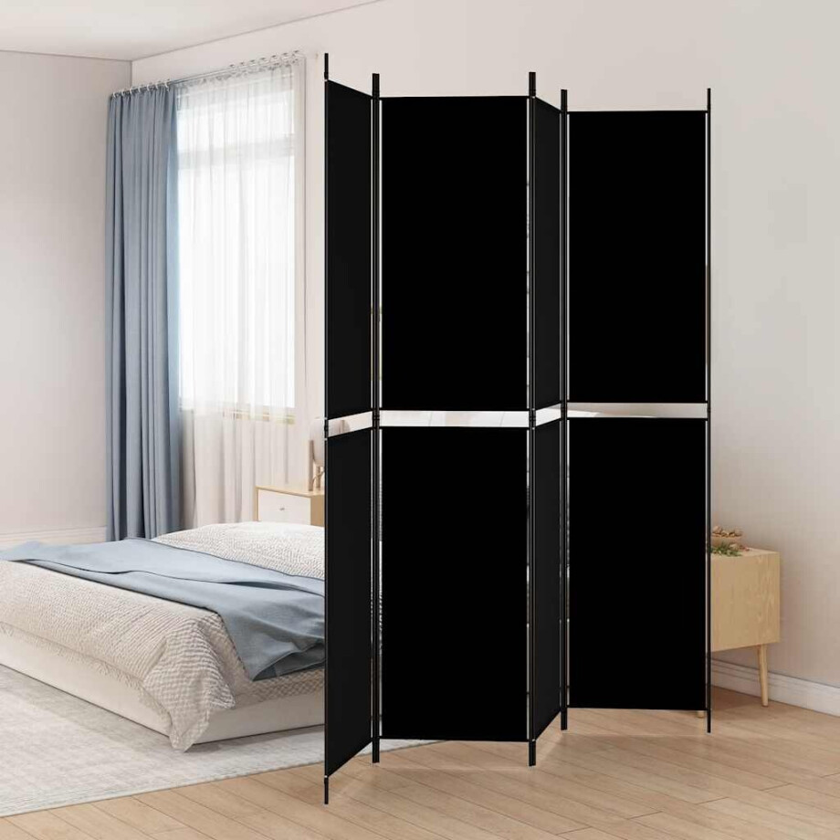 vidaXL Kamerscherm met 4 panelen 200x220 cm stof zwart afbeelding 1