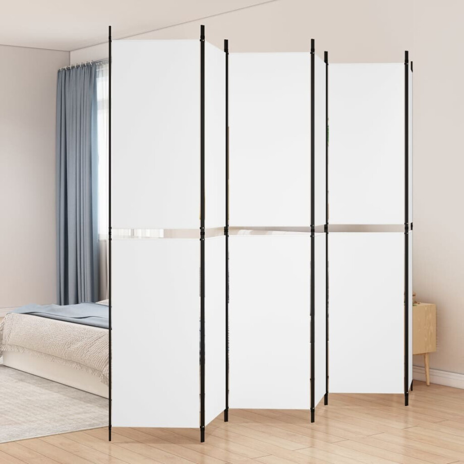 vidaXL Kamerscherm met 6 panelen 300x220 cm stof wit vidaXL Kamerscherm met 6 panelen 300x220 cm stof wit afbeelding 1