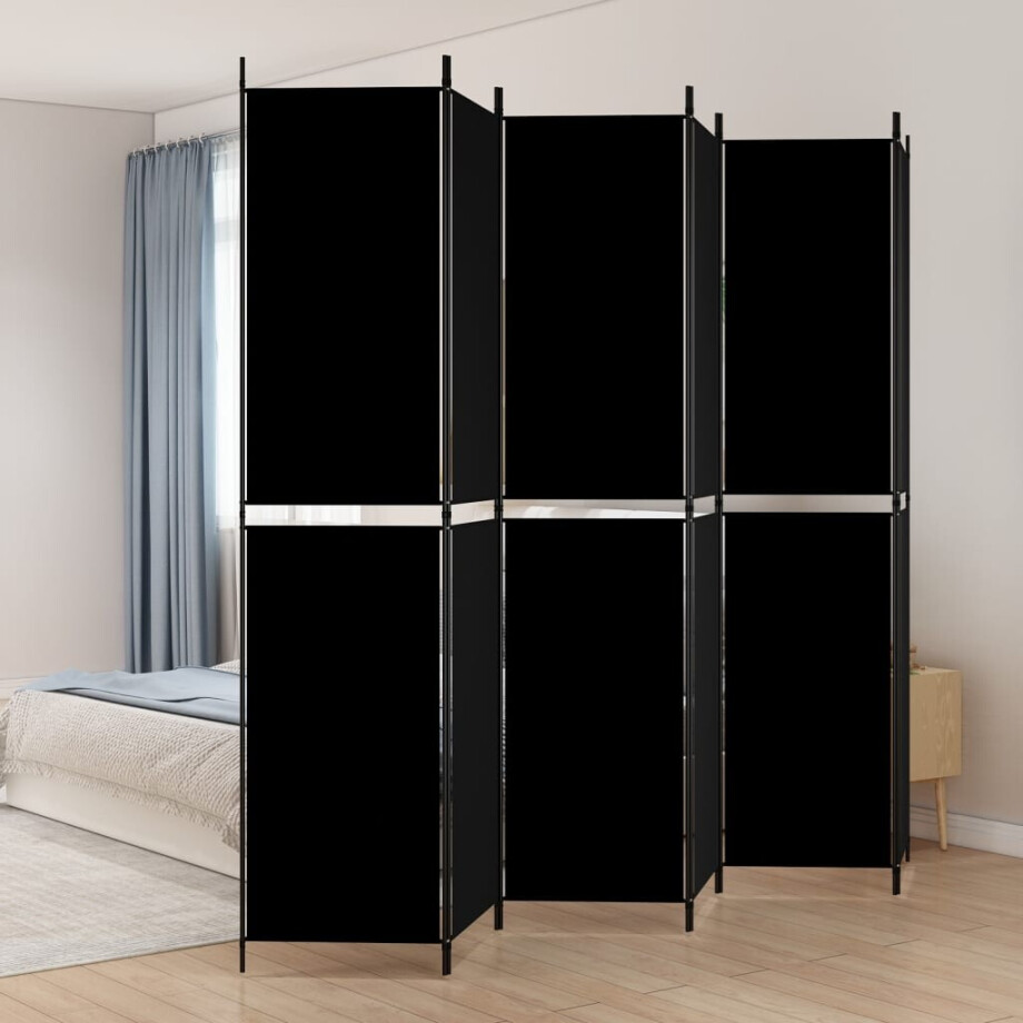 vidaXL Kamerscherm met 6 panelen 300x220 cm stof zwart afbeelding 1