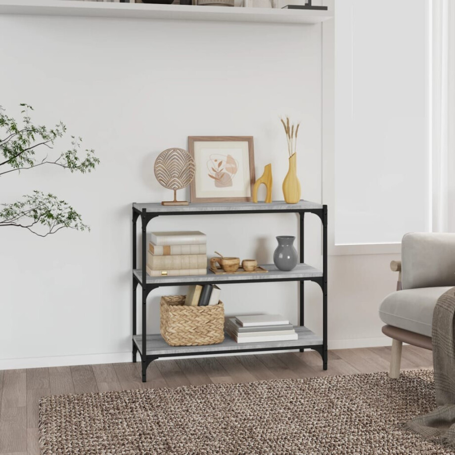 vidaXL Boekenkast 80x33x70,5 cm hout en staal grijs sonoma eikenkleur afbeelding 1