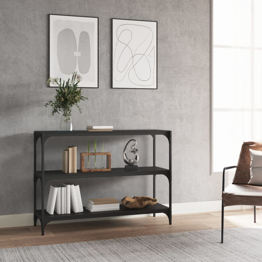 vidaXL Boekenkast 100x33x70,5 cm bewerkt hout en staal zwart afbeelding 1