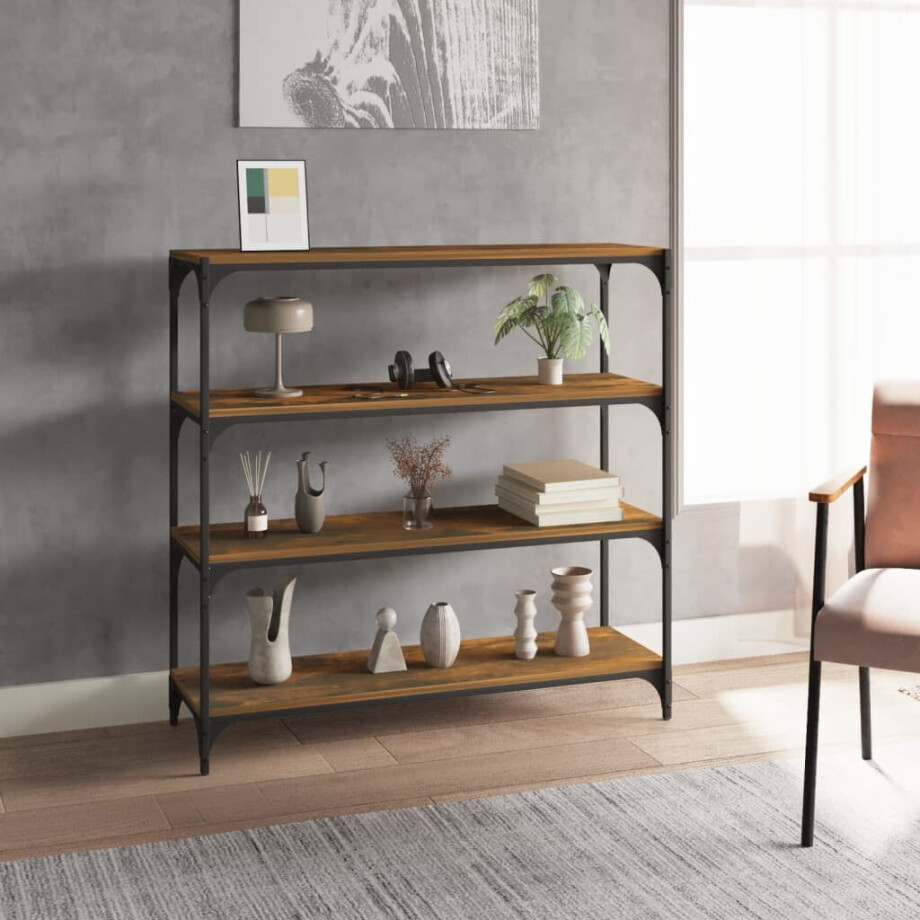 vidaXL Boekenkast 100x33x100 cm bewerkt hout en staal gerookt eiken afbeelding 1