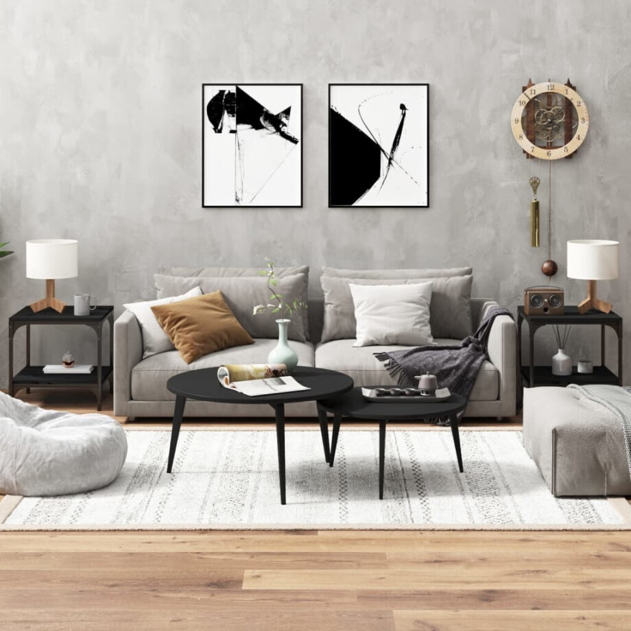 vidaXL Bijzettafels 2 st 40x40x40 cm bewerkt hout zwart vidaXL Bijzettafels 2 st 40x40x40 cm bewerkt hout zwart afbeelding 1