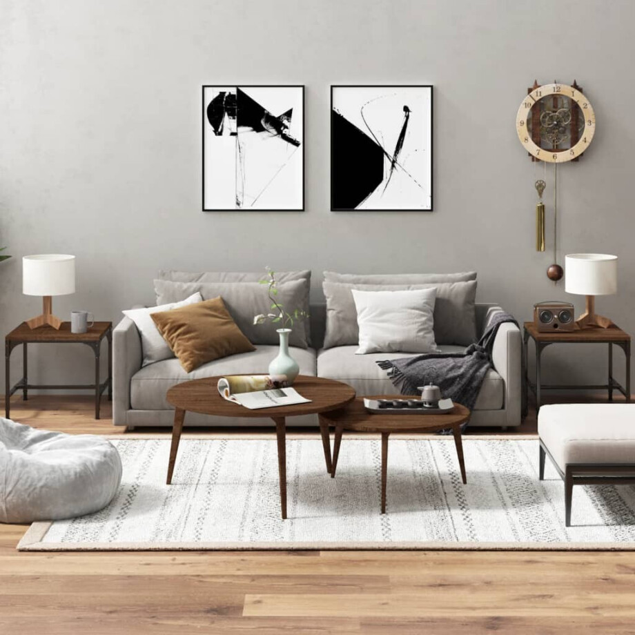 vidaXL Bijzettafels 2 st 40x40x35 cm bewerkt hout bruineiken afbeelding 1